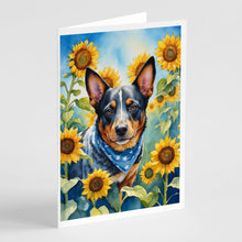 Load image into Gallery viewer, Australian Cattle Dog in Sunflowers Greeting Cards - Blank Note Cards – 8-Pack of Artist-Designed Cards with Envelopes