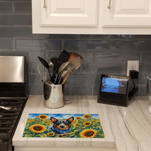 Load image into Gallery viewer, Australian Cattle Dog in Sunflowers Cutting Board Tempered Glass Kitchen Cutting Surface, Heat Resistant Chopping Board with Non-Slip Feet, Decorative Food Prep &amp; Serving