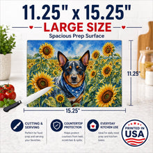 Load image into Gallery viewer, Australian Cattle Dog in Sunflowers Cutting Board Tempered Glass Kitchen Cutting Surface, Heat Resistant Chopping Board with Non-Slip Feet, Decorative Food Prep &amp; Serving