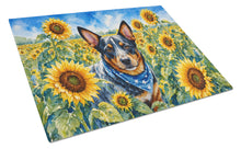 Load image into Gallery viewer, Australian Cattle Dog in Sunflowers Cutting Board Tempered Glass Kitchen Cutting Surface, Heat Resistant Chopping Board with Non-Slip Feet, Decorative Food Prep &amp; Serving