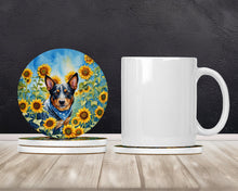 Load image into Gallery viewer, Australian Cattle Dog in Sunflowers Large Sandstone Coasters Pack of 4
