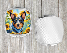 Load image into Gallery viewer, Australian Cattle Dog in Sunflowers Compact Mirror – Stylish Purse Mirror with Artistic Covers