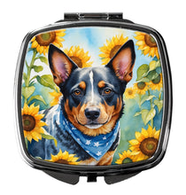 Load image into Gallery viewer, Australian Cattle Dog in Sunflowers Compact Mirror – Stylish Purse Mirror with Artistic Covers
