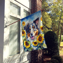 Load image into Gallery viewer, Australian Shepherd in Sunflowers House Flag