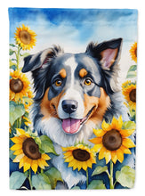 Load image into Gallery viewer, Australian Shepherd in Sunflowers House Flag