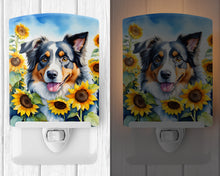 Load image into Gallery viewer, Australian Shepherd in Sunflowers Ceramic Night Light