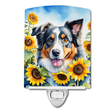 Load image into Gallery viewer, Australian Shepherd in Sunflowers Ceramic Night Light