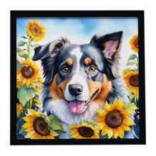 Load image into Gallery viewer, Australian Shepherd in Sunflowers Framed Metal Print