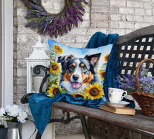 Load image into Gallery viewer, Australian Shepherd in Sunflowers Throw Pillow
