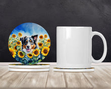 Load image into Gallery viewer, Australian Shepherd in Sunflowers Large Sandstone Coasters Pack of 4