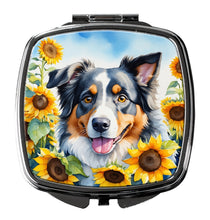 Load image into Gallery viewer, Australian Shepherd in Sunflowers Compact Mirror – Stylish Purse Mirror with Artistic Covers