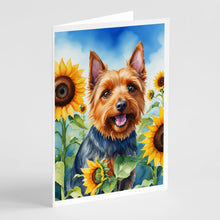 Load image into Gallery viewer, Australian Terrier in Sunflowers Greeting Cards - Blank Note Cards – 8-Pack of Artist-Designed Cards with Envelopes