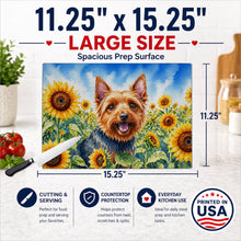 Load image into Gallery viewer, Australian Terrier in Sunflowers Cutting Board Tempered Glass Kitchen Cutting Surface, Heat Resistant Chopping Board with Non-Slip Feet, Decorative Food Prep &amp; Serving