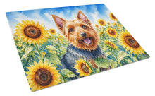Load image into Gallery viewer, Australian Terrier in Sunflowers Cutting Board Tempered Glass Kitchen Cutting Surface, Heat Resistant Chopping Board with Non-Slip Feet, Decorative Food Prep &amp; Serving