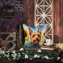 Load image into Gallery viewer, Australian Terrier in Sunflowers Throw Pillow - 14x14 Decorative Pillow – Art for Your Home &amp; Patio