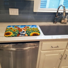 Load image into Gallery viewer, Basenji in Sunflowers Dish Drying Mat Absorbent Dish Drying Mat Pad for Kitchen Counter Dish Drainer Mat for Countertop, 14 x 21", Multicolor