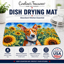 Load image into Gallery viewer, Basenji in Sunflowers Dish Drying Mat Absorbent Dish Drying Mat Pad for Kitchen Counter Dish Drainer Mat for Countertop, 14 x 21", Multicolor