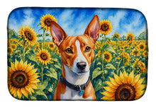 Load image into Gallery viewer, Basenji in Sunflowers Dish Drying Mat Absorbent Dish Drying Mat Pad for Kitchen Counter Dish Drainer Mat for Countertop, 14 x 21", Multicolor