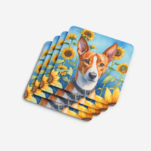 Load image into Gallery viewer, Basenji in Sunflowers Coasters - Set of 4 Lightweight Foam, Absorbent Drink Coasters