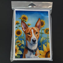 Load image into Gallery viewer, Basenji in Sunflowers Greeting Cards - Blank Note Cards – 8-Pack of Artist-Designed Cards with Envelopes