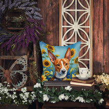 Load image into Gallery viewer, Basenji in Sunflowers Throw Pillow