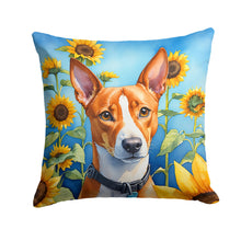 Load image into Gallery viewer, Basenji in Sunflowers Throw Pillow