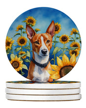 Load image into Gallery viewer, Basenji in Sunflowers Large Sandstone Coasters Pack of 4