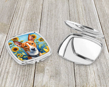 Load image into Gallery viewer, Basenji in Sunflowers Compact Mirror – Stylish Purse Mirror with Artistic Covers