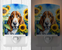 Load image into Gallery viewer, Basset Hound in Sunflowers Ceramic Night Light