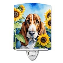 Load image into Gallery viewer, Basset Hound in Sunflowers Ceramic Night Light