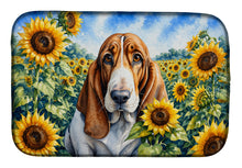 Load image into Gallery viewer, Basset Hound in Sunflowers Dish Drying Mat Absorbent Dish Drying Mat Pad for Kitchen Counter Dish Drainer Mat for Countertop, 14 x 21", Multicolor