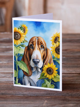 Load image into Gallery viewer, Basset Hound in Sunflowers Greeting Cards - Blank Note Cards – 8-Pack of Artist-Designed Cards with Envelopes