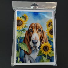 Load image into Gallery viewer, Basset Hound in Sunflowers Greeting Cards - Blank Note Cards – 8-Pack of Artist-Designed Cards with Envelopes