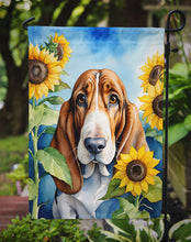 Load image into Gallery viewer, Basset Hound in Sunflowers Garden Flag – Bright Dog-Themed Yard Decor