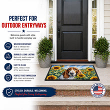 Load image into Gallery viewer, Basset Hound in Sunflowers Doormat Front Door Mat Indoor Outdoor Rugs for Entryway, Non Slip Washable Low Pile, 24H X 36W