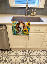Load image into Gallery viewer, Basset Hound in Sunflowers Kitchen Towel