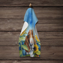 Load image into Gallery viewer, Basset Hound in Sunflowers Kitchen Towel