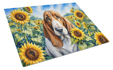 Load image into Gallery viewer, Basset Hound in Sunflowers Cutting Board Tempered Glass Kitchen Cutting Surface, Heat Resistant Chopping Board with Non-Slip Feet, Decorative Food Prep &amp; Serving