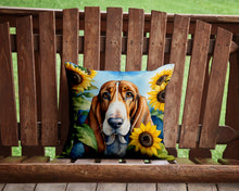 Load image into Gallery viewer, Basset Hound in Sunflowers Throw Pillow - 14x14 Decorative Pillow – Art for Your Home &amp; Patio
