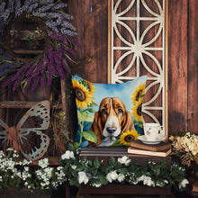 Load image into Gallery viewer, Basset Hound in Sunflowers Throw Pillow - 14x14 Decorative Pillow – Art for Your Home &amp; Patio