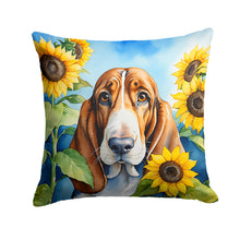 Load image into Gallery viewer, Basset Hound in Sunflowers Throw Pillow - 14x14 Decorative Pillow – Art for Your Home &amp; Patio