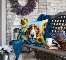Load image into Gallery viewer, Basset Hound in Sunflowers Throw Pillow