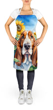 Load image into Gallery viewer, Basset Hound in Sunflowers Apron – Artist-Designed Kitchen, BBQ &amp; Craft Apron