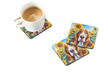 Load image into Gallery viewer, Basset Hound in Sunflowers Coasters - Set of 4 Lightweight Foam, Absorbent Drink Coasters
