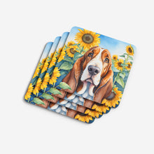 Load image into Gallery viewer, Basset Hound in Sunflowers Coasters - Set of 4 Lightweight Foam, Absorbent Drink Coasters