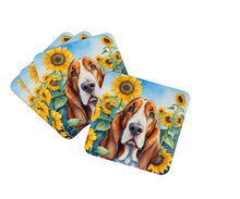 Load image into Gallery viewer, Basset Hound in Sunflowers Coasters - Set of 4 Lightweight Foam, Absorbent Drink Coasters