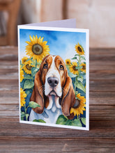 Load image into Gallery viewer, Basset Hound in Sunflowers Greeting Cards - Blank Note Cards – 8-Pack of Artist-Designed Cards with Envelopes