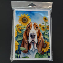 Load image into Gallery viewer, Basset Hound in Sunflowers Greeting Cards - Blank Note Cards – 8-Pack of Artist-Designed Cards with Envelopes