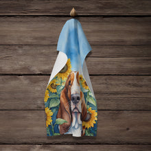 Load image into Gallery viewer, Basset Hound in Sunflowers Kitchen Towel