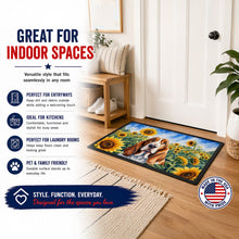Load image into Gallery viewer, Basset Hound in Sunflowers Doormat Front Door Mat Indoor Outdoor Rugs for Entryway, Non Slip Washable Low Pile, 18H X 27W